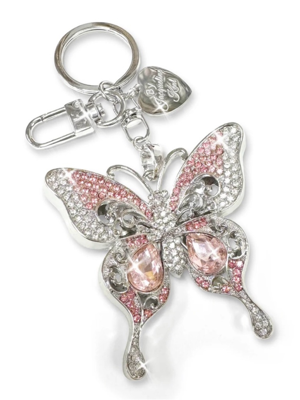 Jacqueline Kent Crystal Butterfly Keychain or Purse Charm in Pink & Silver